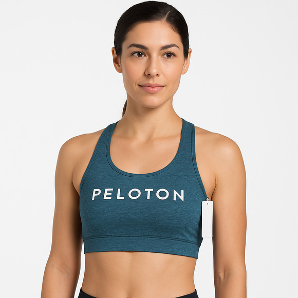 NWT Peloton Sports Bra Womens Medium Blue Racerback‎ Stretch Logo Sleeveless - Picture 1 of 8